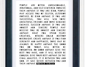 Mom teresa print Etsy photo about Mother Teresa Do It Anyway Free Printable known as Mom teresa print Etsy